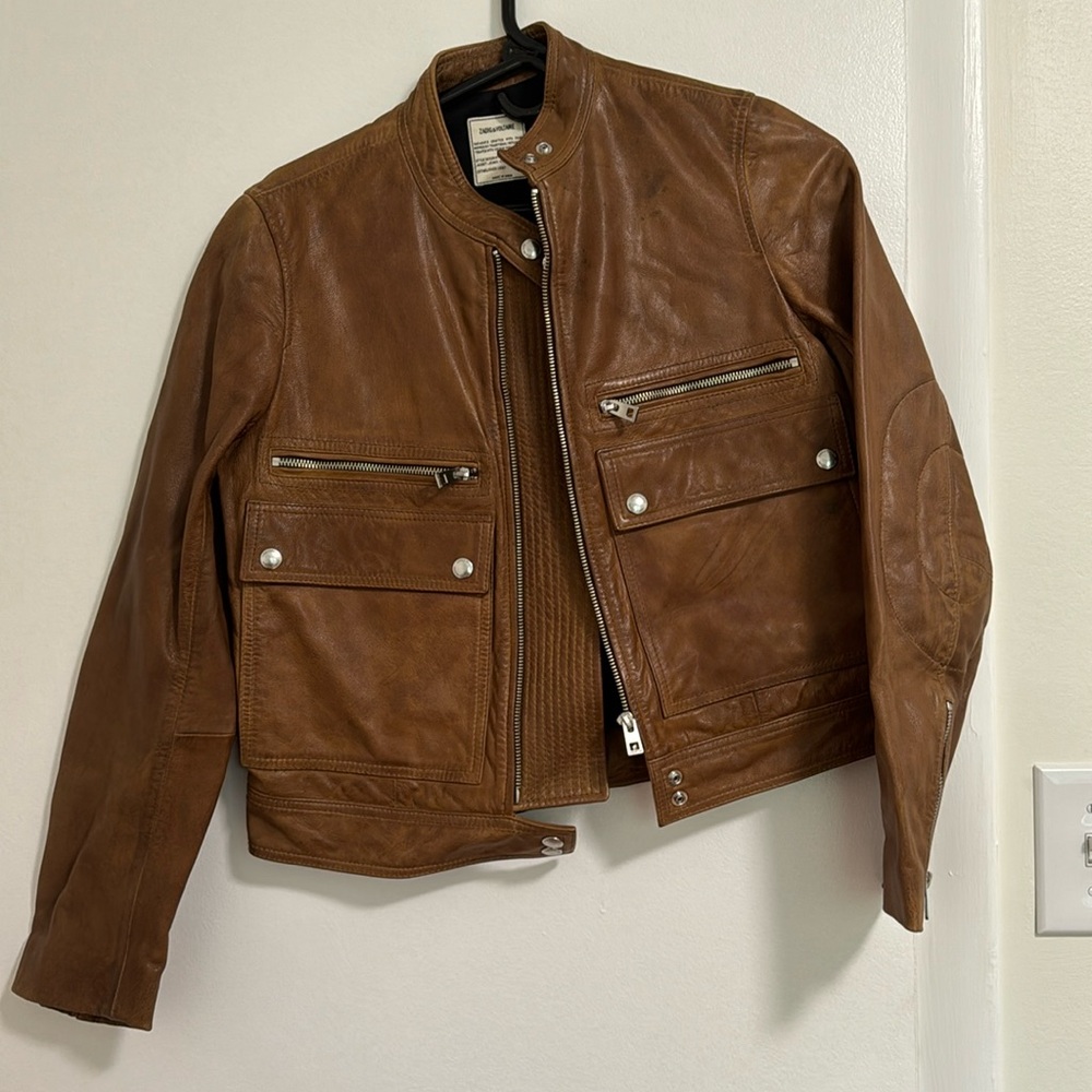 Zadig & Voltaire Love Aviator Leather Jacket in Cognac—NWT